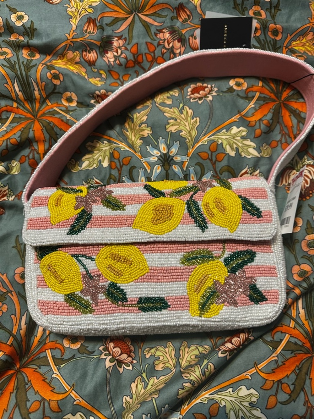 Pink Beaded Lemon Stripe Shoulder Bag - Picture 8 of 8